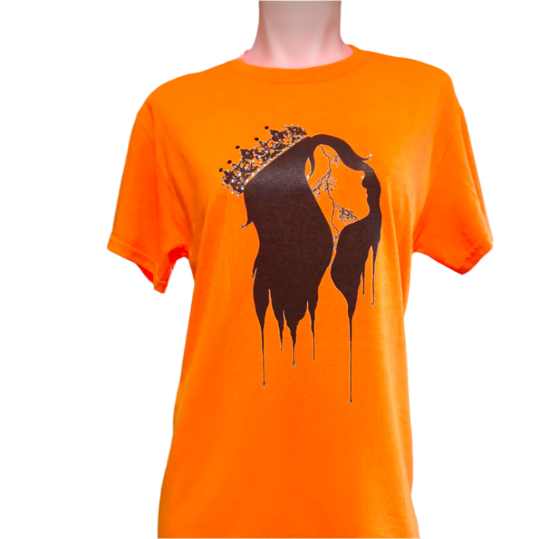 Orange t-shirt with black graphic design Queen Crown Bling