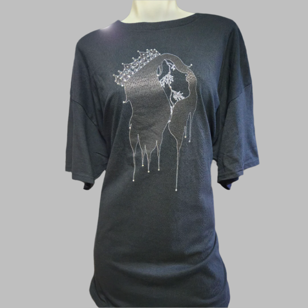 Black t-shirt with black graphic design Queen Crown Bling