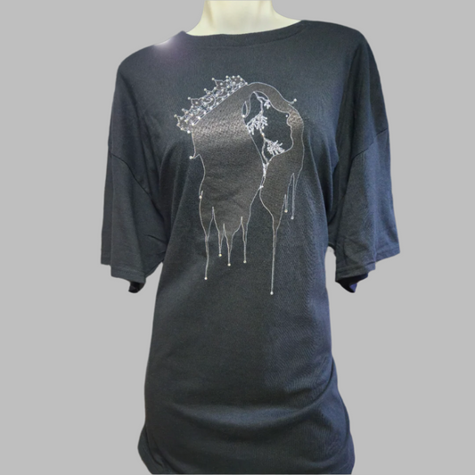 Black t-shirt with black graphic design Queen Crown Bling