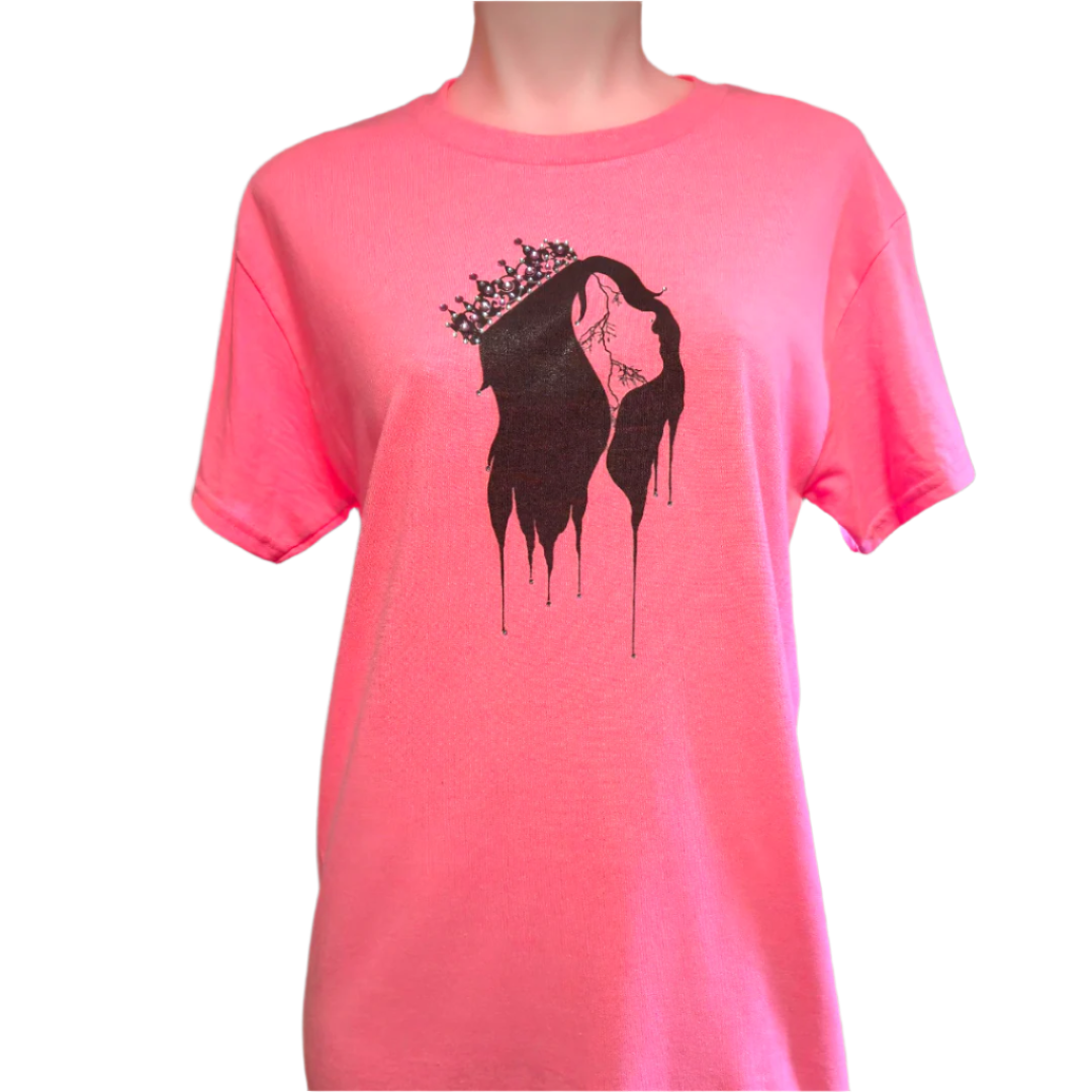 Pink t-shirt with black graphic design Queen Crown Bling